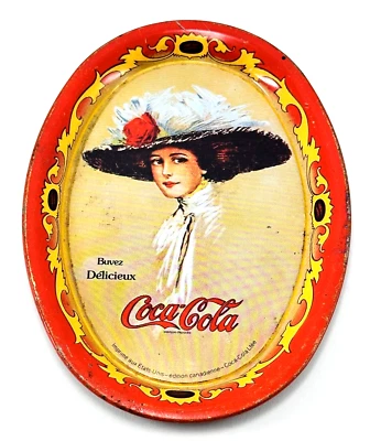 Coca Cola Tip Coin Tray 1973 Reproduction Victorian Lady Motif Oval French  - Image 1 of 4