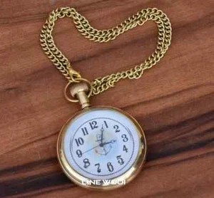 Antique Nautical Brass Pocket Watches Watch With Chain 5.1cm - Picture 1 of 5
