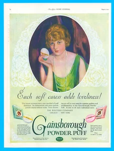 1923 POWDER PUFF antique art PRINT AD cosmetic beauty accessory necklace ladies - Picture 1 of 1