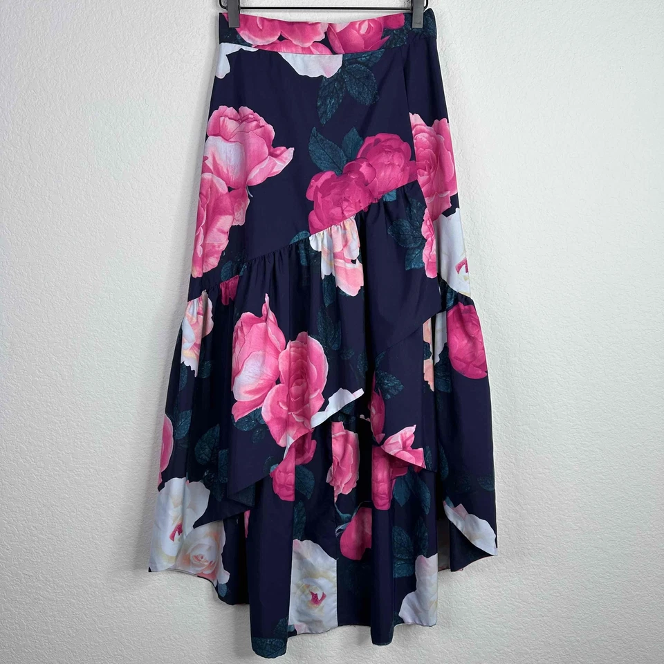 Eliza J Skirt Women’s Size 2 Floral Print Hi-Low Taffeta Ruffle Tiered Romantic - Image 1 of 4