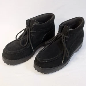 Boots Black Suede Y2K Boho Streetwear Heavy Thick Sole Moc Style Laced Mens 10M - Picture 1 of 8