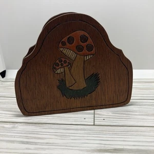 Vintage Serviettenhalter aus Holz mit Pilzen - Bild 1 von 5