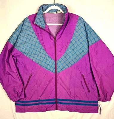 REEBOK Vtg 80s Magenta Geometric Windbreaker JACKET Men's XL - Image 1 of 4