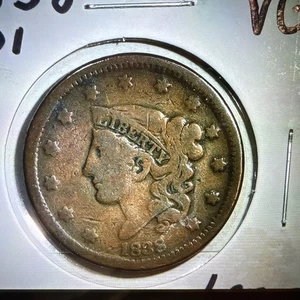 1838 Large Cent Coronet Head US One Penny - Bild 1 von 3