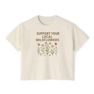 Support Local Wildflowers Cottagecore Biene Pilz Blumen Komfort Farben T-Shirt - Bild 1 von 5