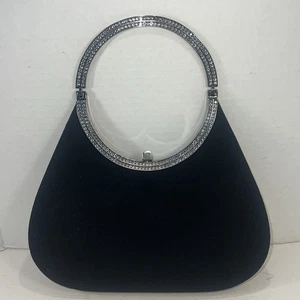 Stuart Weitzman Italien schwarze Abend-Clutch mit rundem Strass-Griff 10,75"x9" - Bild 1 von 11