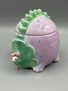 Barattolo barattolo ceramica vintage Fitz and Floyd rosa e verde Dino’s con coperchio - Foto 1 di 11
