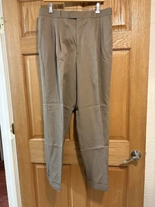 Bachrach Lt Brown 100% Wool Dress Pants Pleated Front - Cuffed Ankle Men’s 34X32 - Picture 1 of 7