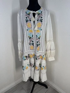 Abito boho Tory Burch in cotone ricamato con cravatta in nappa e dettaglio in pizzo - Foto 1 di 11