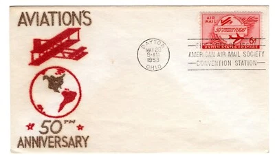 C47 50th Anniversary Flight Airmail FDC 1953 - Velvatone Flocked - Image 1 of 2