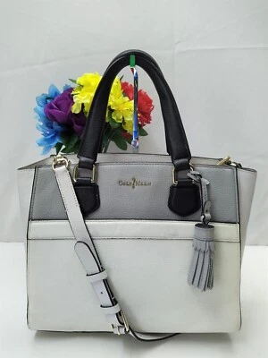 Bolso de Mano Cole Haan Cuero Blanco y Gris 2 Vías Asas Superiores con Borla Foto 1 de 4