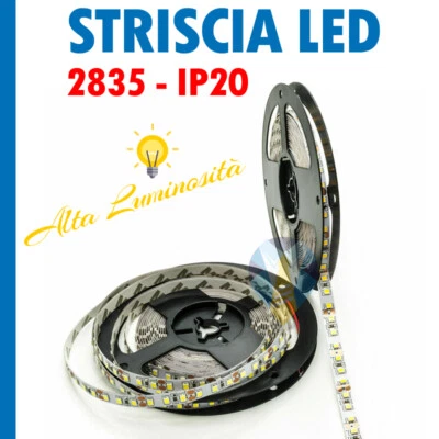 STRISCIA LED 5 METRI 12v STRIP 600 LED SMD 2835 IP20 FLESSIBILE ALTA LUMINOSITA' - Immagine 1 di 4