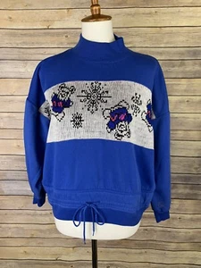 Dashers Womens M Vintage Bear Shirt Sweatshirt Drawstring Waist Blue 90s - Picture 1 of 11