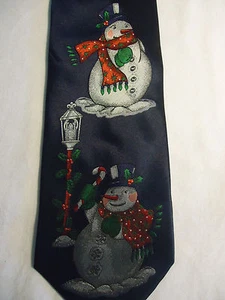 Holidays NAVY Blue Red Green White Christmas Snowmen Silk Tie 56.5" - Picture 1 of 3