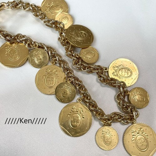 CHRISTIAN DIOR Collana Ciondolo Choker Catena AUTENTICA Vintage CD Moneta Oro Medaglia F S