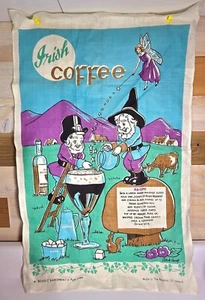 Vtg Patrick Carroll Irish Coffee Ireland 100% Large Linen Tea Towel - Picture 1 of 5