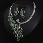 Indian Peacock Choker Bibs Bridal Crystal Statement Necklace Earring Jewelry Set