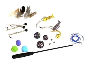 Cat toys package with wand, string, bells, ball, fish, and mouse. - Picture 1 of 8