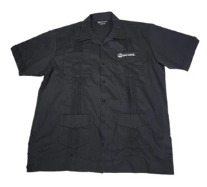 Bacardi Rum Embroidered Guayabera Short Sleeve Button Up Shirt Mens Large Black - Picture 1 of 13
