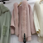Wool Blended Coat with Real Fur Trimming Plus Size Real Wool Cashmere Outwear