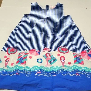 Tommy Bahama Blue & White Striped Mermaids Print Girls 7 Shift Mini Dress - Picture 1 of 10