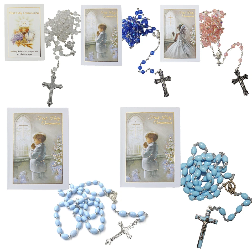 First Holy Communion Rosary Beads and Card Boxed Gift Set - Choose Design