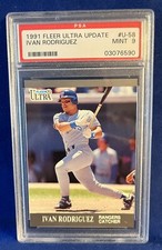 Ivan Rodriguez 1991 Fleer Ultra Update Rookie Card #U-58 PSA 9 Texas Rangers HOF