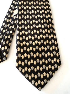 Vintage SALVATORE FERRAGAMO Black Penguin Print Classic Width Silk Twill Tie - Picture 1 of 4