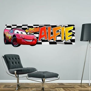 LIGHTNING MCQUEEN CARS PERSONALISED WALL STICKER childrens bedroom decal art - Picture 1 of 2