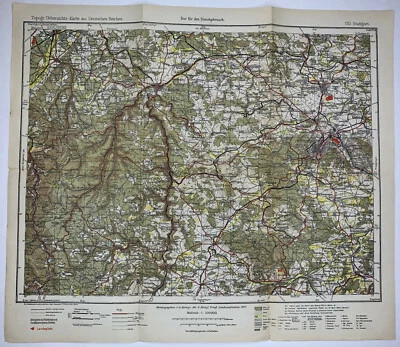 Stuttgart German Empire Original Antique Lithograph Map 1902 Royal Prussian - Imagem 1 de 2