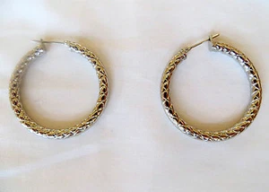 Stainless Steel Women’s Shinny Puffed Design Hoop Earrings 4 MM 2 Inches - Picture 1 of 2