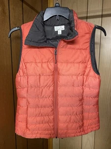 Tangerine Puffer Vest Women Large Coral Full Zip Cinched bottom No Hood - Picture 1 of 7