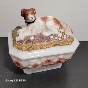 Opaline De Foire Boite Vallerysthal Chien Coussin XIXème - Picture 1 of 20