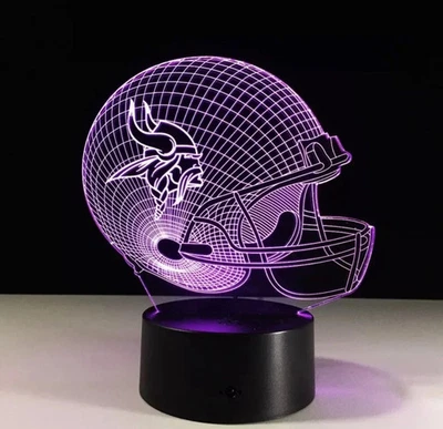 3D LED illusion Minnesota Vikings Helmet USB 7Color Night Light Lamp Bedroom - Image 1 of 3