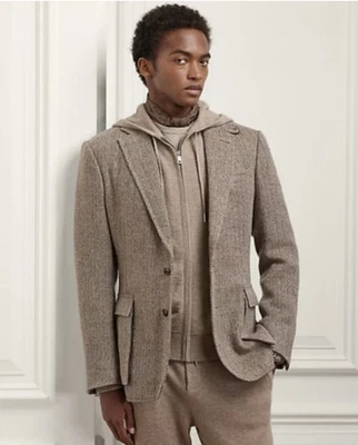 CHAQUETA BLAZER DEPORTIVA TWEED ETIQUETA PÚRPURA RALPH LAUREN $3995 44 R BEIGE TOSTADO Foto 1 de 4