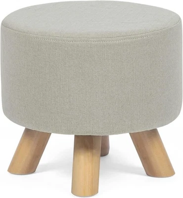 Asense Round Ottoman Foot Rest Linen Fabric Padded Small Seat Ottoman with No - Image 1 of 4
