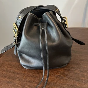 Vintage Coach 9952 Lula’s Legacy Drawstring Crossbody Bucket Bag Black Leather - Picture 1 of 14