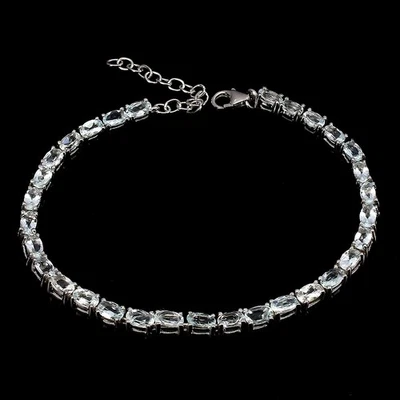 Valentine 925 Silver Bracelet Oval Aquamarine Natural Gemstone Jewelry - Image 1 of 4
