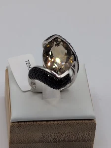 DK 10.20ct Champagne Quartz/ 2.12ctw Round Black Spinel Sterling Silver Ring 8 - Picture 1 of 8