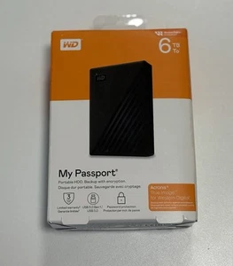 *NEW* WD My Passport 6TB External Portable Hard Drive, Black, WDBR9S0060BBK-WESN - Afbeelding 1 van 2