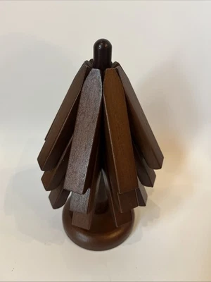 Wooden Tree Shape Trivet Set Dark Wood Decorative Kitchenware 3 Trivets + Stand Foto 1 de 4