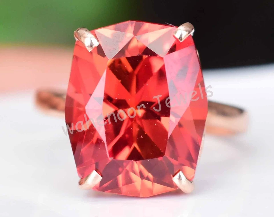 Anillo Natural Rojo Naranja Cojín Zafiro Plata de Ley 925 Anillo Certificado Foto 1 de 4