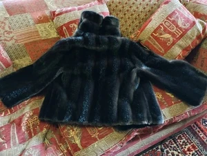 Vintage Women's Tissavel Faux Fur Jacket UK Size -12 14 Dark Brown Short Retro - Picture 1 of 3