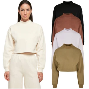 Ladies Oversized Pullover Cropped Sweat High Neck Crew Sweatshirt UrbanClassics - Picture 1 of 49