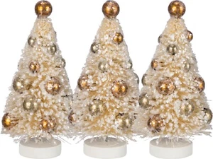 Set of 3 Ivory Bottle Brush Trees, Decorated, 4" Tall, boxed, NEW - Picture 1 of 3