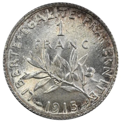 FRANCE (Republic) Silver 1 Franc 1915 PCGS MS64 World War I - Image 1 of 3