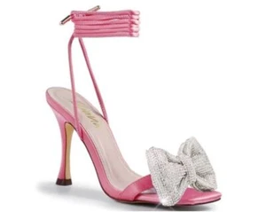 New Lace-up Crystal-embellished Silk-satin Puffed Bow  Pink coquette Sandals 7.5 - Picture 1 of 5