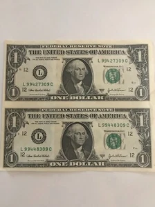 $1 One Dollar Bills / Series 2003-A / Uncut Sheet of 2 Crisp Notes, Uncirculated - Picture 1 of 2