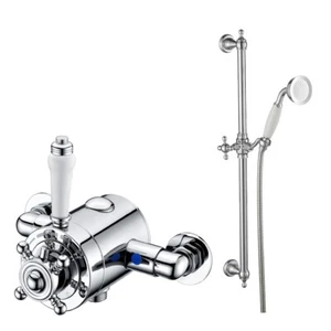 Traditionelles Chrom Aufputz konzentrisches Thermostat Duschventil & Reling Kit - Bild 1 von 5