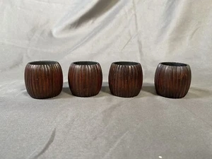 Vintage Medium Tone MCM Wooden Ring Napkin Holder Set If 4 - Picture 1 of 2